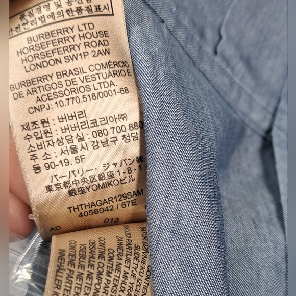 NWT Burberry Men's Benfleet Denim Blue Chambray Shirt Button Down Shirt sz XXS - Picture 8 of 16